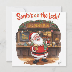 Cartão De Festividades Natal inglês com Papai Noel no Pub