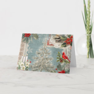 Cartão De Festividades Natal Inspirado em Mídia Mista Abstrata Vintage