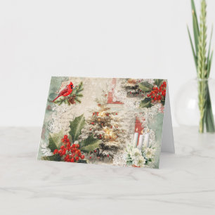 Cartão De Festividades Natal Inspirado em Mídia Mista Abstrata Vintage