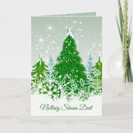Cartão De Festividades Natal irlandês, árvores verdes de abeto nevado