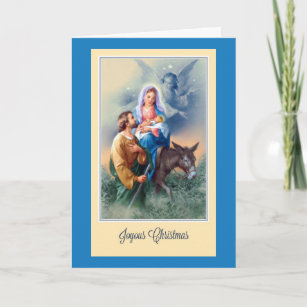 Cartão De Festividades Natal, Jesus, Mary, José, Donkey, Anjos