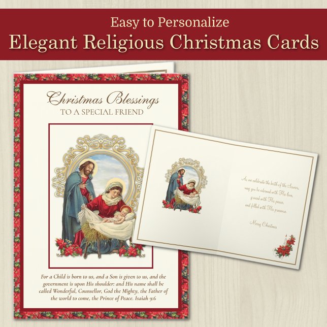 Cartão De Festividades Natal Jesus Mary Joseph Amigo Natividade (Traditional Catholic Religious Vintage Christmas Cards with Nativity & Holy Rosary )