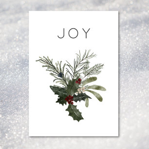 Cartão De Festividades Natal Joy Rustic Minimale Holly Greenery