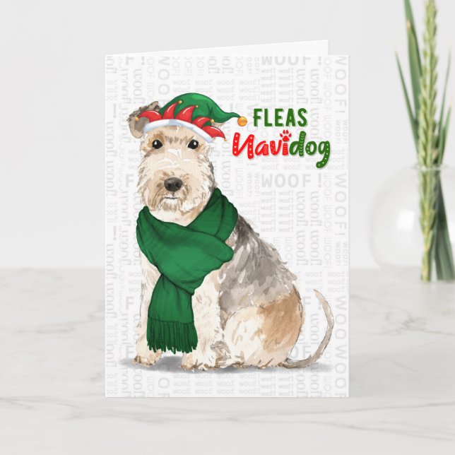 Cartão De Festividades Natal Lakeland Terrier Fleas NaviDOG (Frente)