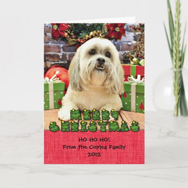 Cartão De Festividades Natal - Lhasa Apso - Solo (Frente)