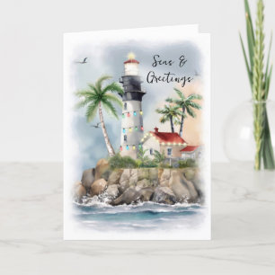 Cartão De Festividades Natal litoral do Mar de Palmeiras de Farol
