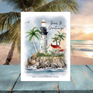 Cartão De Festividades Natal litoral do Mar de Palmeiras de Farol
