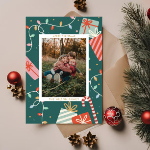 Cartão De Festividades Natal Luz Colorida Família Foto Feriado