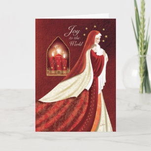 Cartão De Festividades Natal, Madonna em Robes Elegantes segurando Bebê.