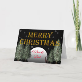 Cartão De Festividades Natal Mãe Pai Moonlit Deer Tradicional