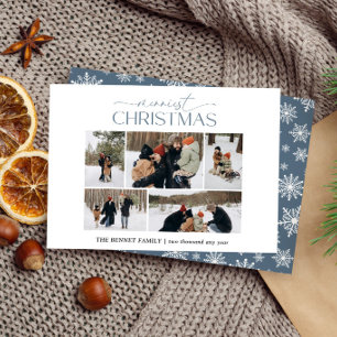 Cartão De Festividades Natal mais Alegre Elegante 5 Colagem de Fotos Blue