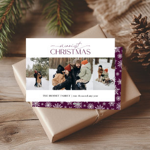 Cartão De Festividades Natal Mais Alegre Faixa Elegante 3 Fotos Ameixa