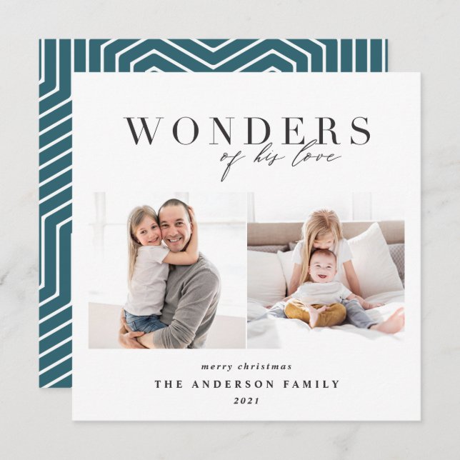 Cartão De Festividades Natal Maravilhas de seu amor azul religioso (Frente/Verso)