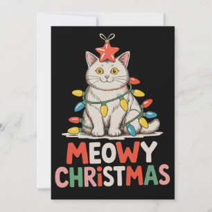 Cartão De Festividades Natal Meowy Divertido Luzes de Natal Gato Fofo Fér