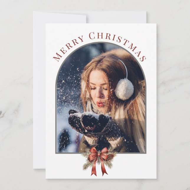 CARTÃO DE FESTIVIDADES NATAL MINIMAL ELEGANTE DE FOTOS ARQUEADO (Frente)