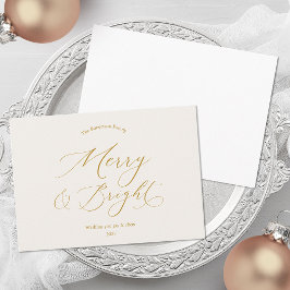 Cartão De Festividades Natal Minimalista Dourado Script Alegre e Brilhant