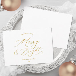 Cartão De Festividades Natal Minimalista Dourado Script Alegre e Brilhant