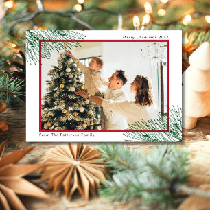 Cartão De Festividades Natal Minimalista Elegante com Folhagens Desenhada