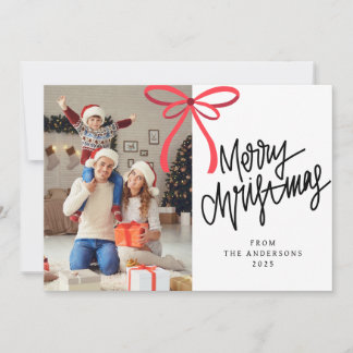 Cartão De Festividades Natal Minimalista Elegante | Foto de Família Moder
