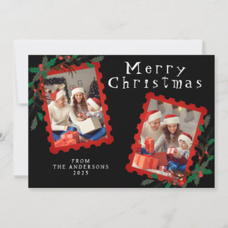 Cartão De Festividades Natal Minimalista Elegante | Foto de Família Moder