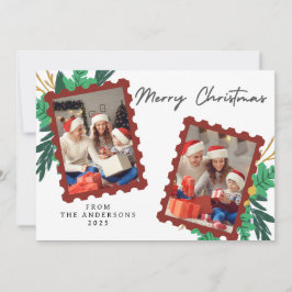 Cartão De Festividades Natal Minimalista Elegante | Foto de Família Moder