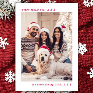 Cartão De Festividades Natal Minimalista em Vermelho com Foto da Família