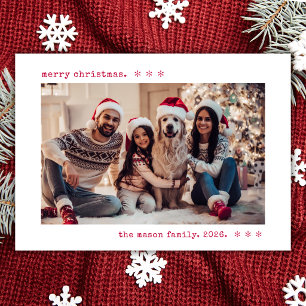 Cartão De Festividades Natal Minimalista em Vermelho com Foto da Família