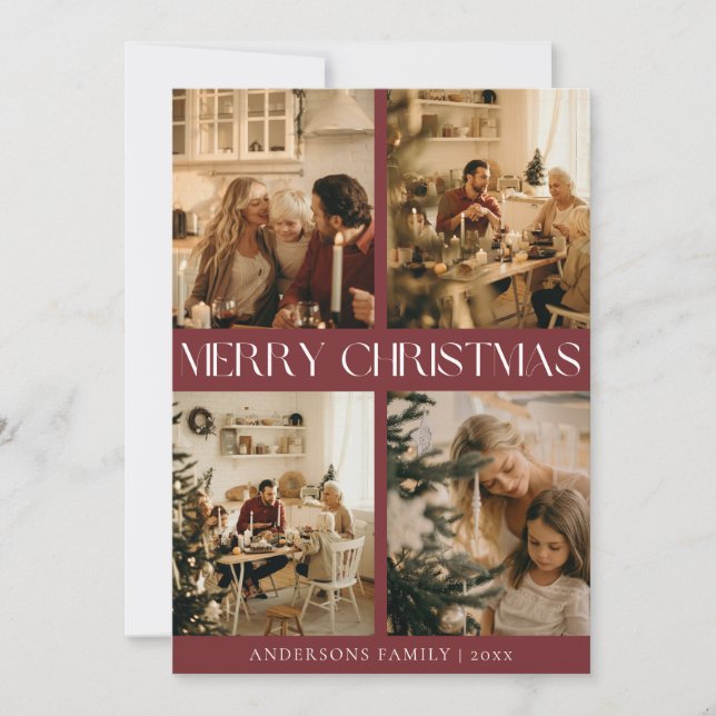 Cartão De Festividades Natal Mínimo da Foto da Família Elegante Moderna (Frente)