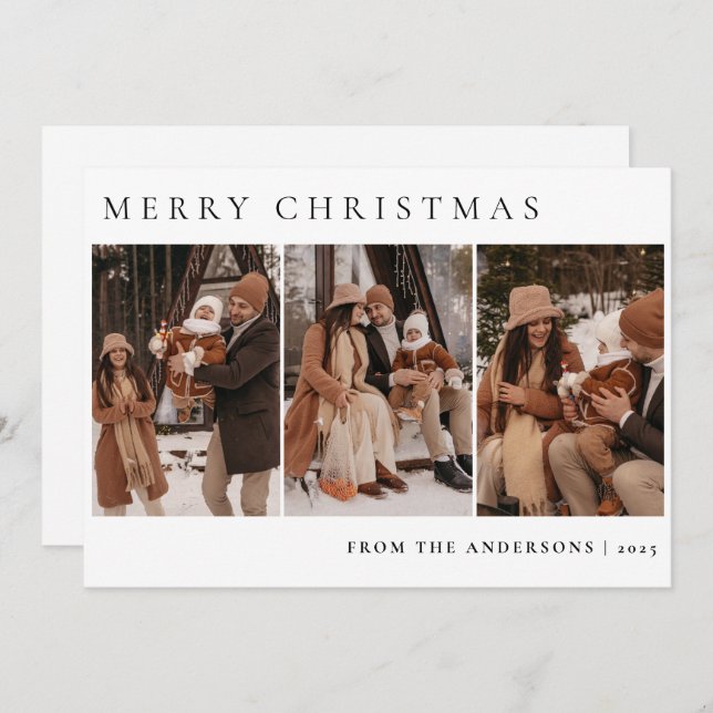 Cartão De Festividades Natal mínimo elegante | Foto da família moderna 3 (Frente/Verso)