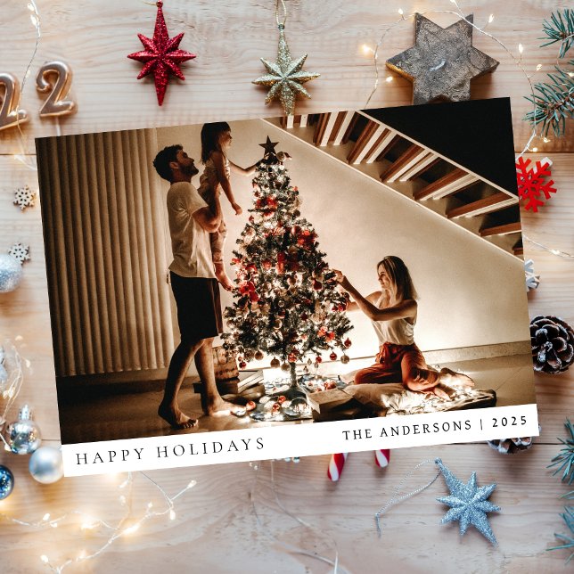 Cartão De Festividades Natal mínimo elegante | Retrato da família moderna (Criador carregado)