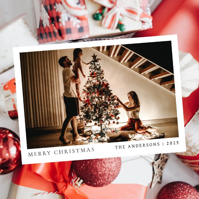 Cartão De Festividades Natal mínimo elegante | Retrato da família moderna (Criador carregado)