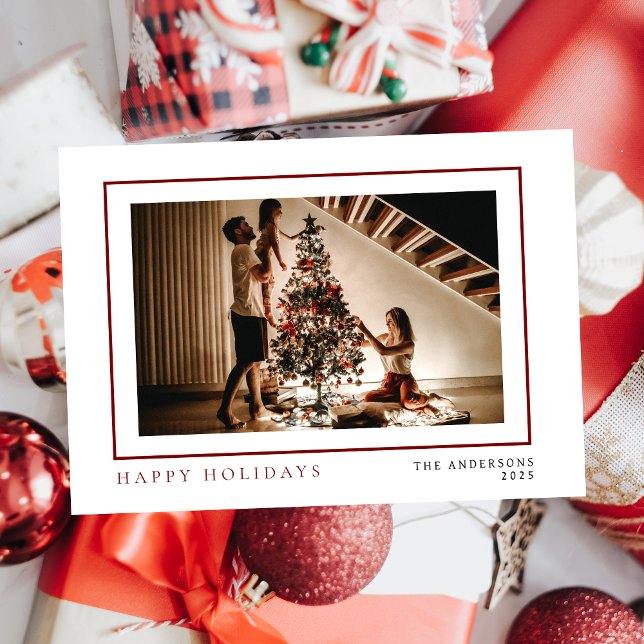 Cartão De Festividades Natal mínimo elegante | Retrato da família moderna (Criador carregado)