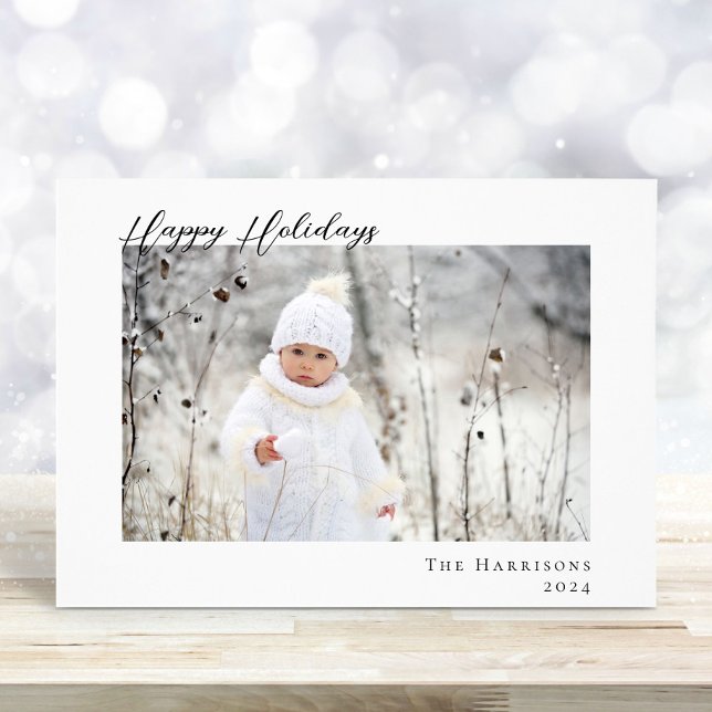Cartão De Festividades Natal mínimo moderno de feriados felizes (Share the love and warmth of the season with your personalized photo Christmas card)