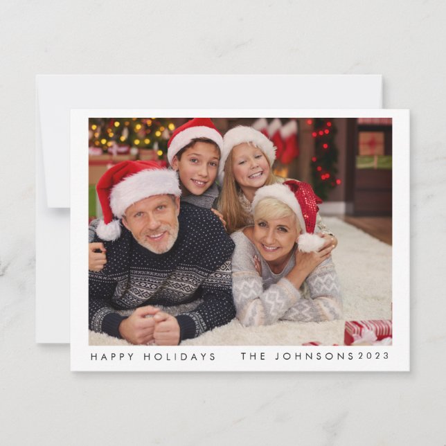 Cartão De Festividades Natal mínimo | Retrato Verde da família moderna (Frente)