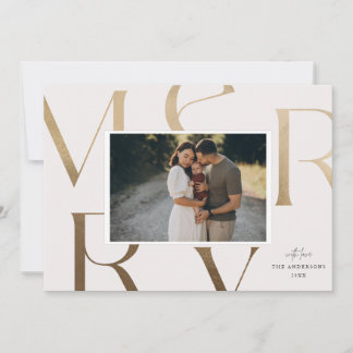 Cartão De Festividades Natal Moderno 1 Foto Dourado Falso Férias