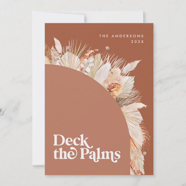 Cartão De Festividades Natal moderno, boêmio, botânico seco, palmeira (Frente)