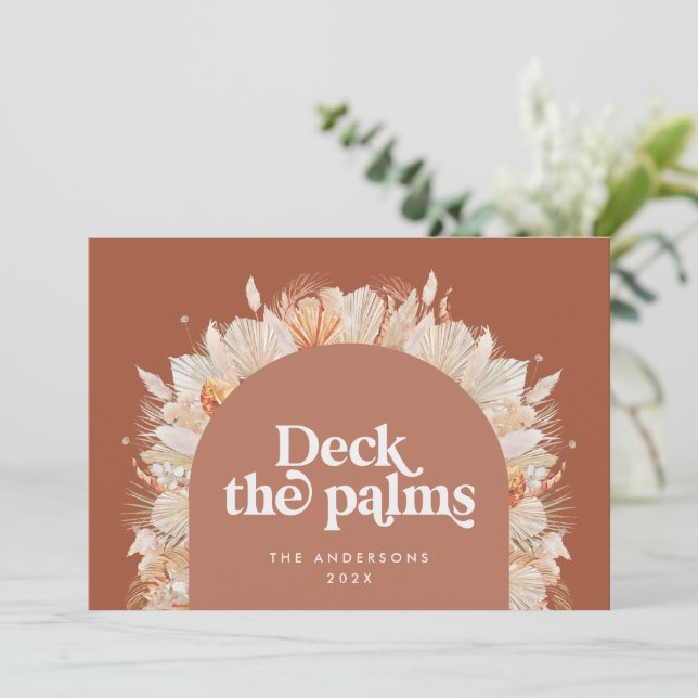 Cartão De Festividades Natal moderno, boêmio, palmeira botânica seca Ho (Em pé/Frente)