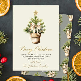 Cartão De Festividades Natal Moderno com Arco de Ouro em Aquarela Neutra