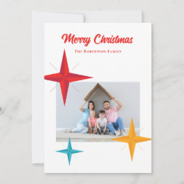 Cartão De Festividades Natal Moderno de Meados do Século, Estrelas Retro