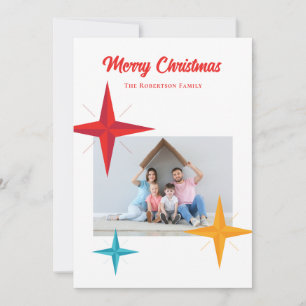 Cartão De Festividades Natal Moderno de Meados do Século, Estrelas Retro