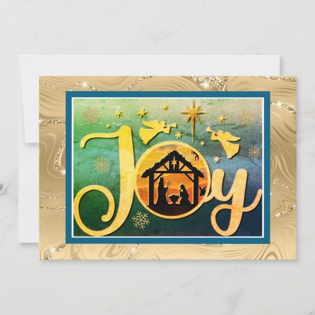 Cartão De Festividades Natal moderno e Dourado "JOY" Natividade (Frente)
