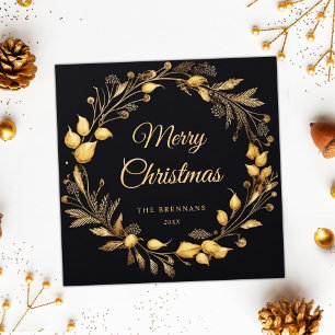Cartão De Festividades Natal Moderno Elegante Negro Dourado Único Festivo