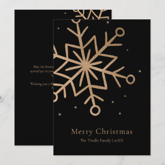 Cartão De Festividades Natal Moderno em Preto e Dourado com Letra de Floc