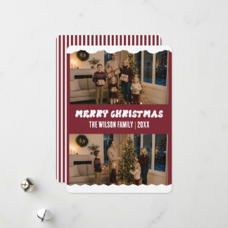 Cartão De Festividades Natal Moderno Marrom Personalizado com Duas Fotos
