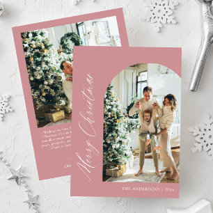 Cartão De Festividades Natal Moderno Minimalista com Arco Rosa Foto Feliz