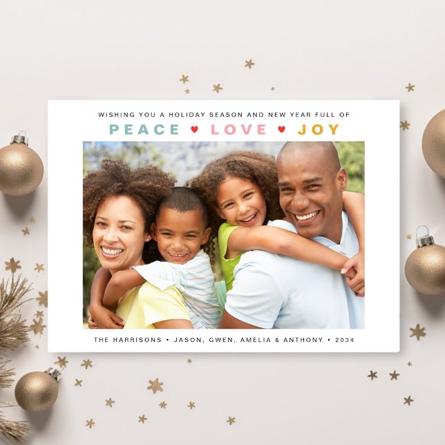 Cartão De Festividades Natal Moderno Paz Amor Joy Foto (Share the love and warmth of the season with your personalized photo Christmas card)