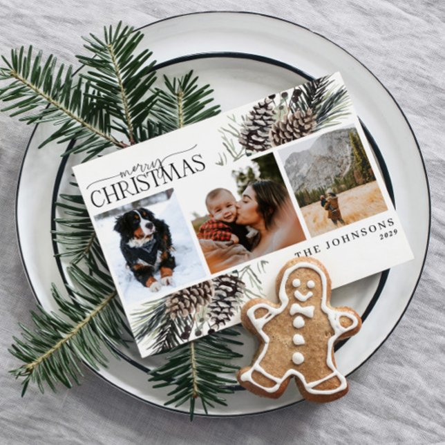 Cartão De Festividades Natal Moderno Pinecone Botânico de inverno Pinecon (Criador carregado)