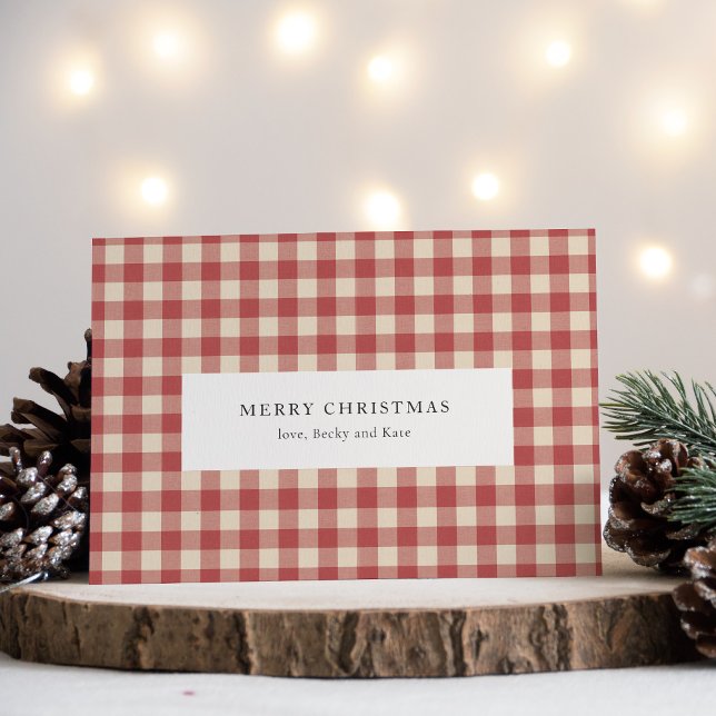 Cartão De Festividades Natal Moderno Rustic Red Gingham (Criador carregado)