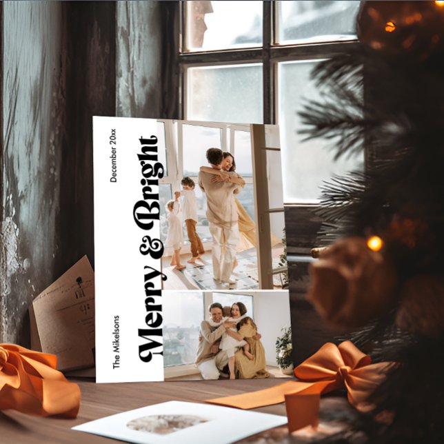 Cartão De Festividades Natal Multi Foto Colorido Retrô (Criador carregado)