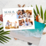 Cartão De Festividades natal multi-foto da praia do oceano moderno<br><div class="desc">design de cartão de natal na moda com a combinação de tendências de fontes em negrito e script,  espaço para a sua foto escolhida na frente com a praia e o gráfico do mar ao contrário</div>